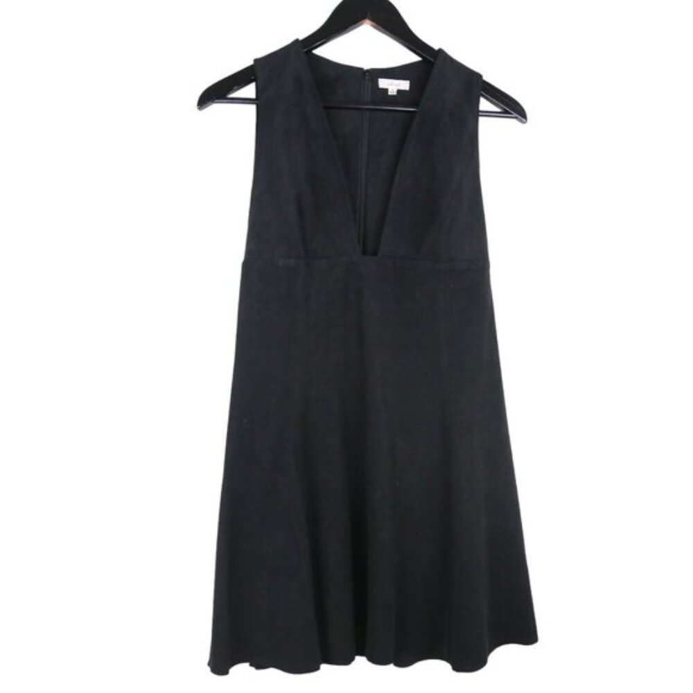 Aritzia Wilfred Montbrun Suede Mini Deep V-neck A-line Black Dress Size 10 - Picture 1 of 7